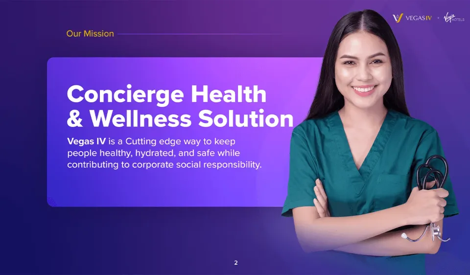 Vegas IV mission slide with the heading Concierge Health & Wellness Solution
