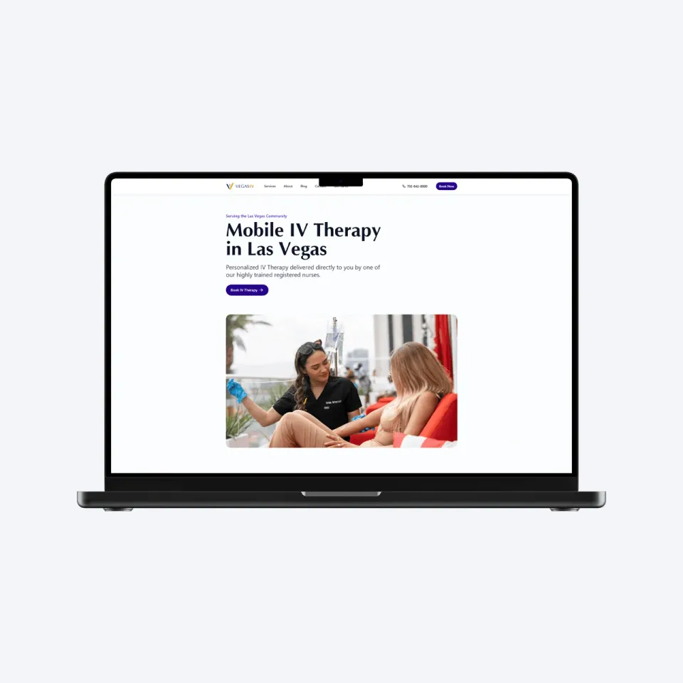 Vegas IV website homepage on a laptop, headed Mobile IV Therapy in Las Vegas