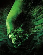 Alien key art: the xenomorph head in green