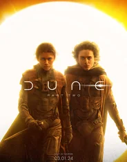 Dune: Part Two poster: Paul and Chani in the desert under a huge sun